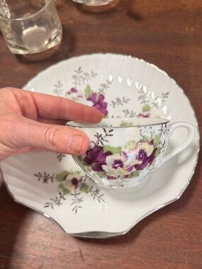 Set of 4 Vintage Floral Porcelain Teacup and Saucer Sets.